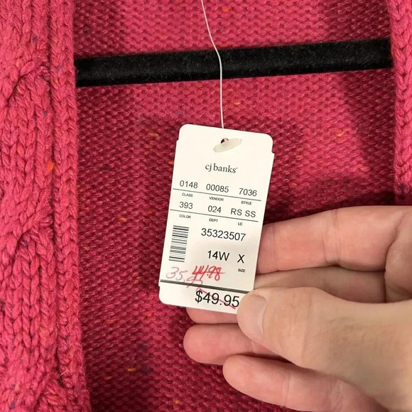 New CJ Banks Cardigan Women's 14W X Red Knit Wool Blend Open Front Long Sleeve - Picture 6 of 11